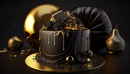 Realistic happy birthday cakes with decorative elements, Generative AI