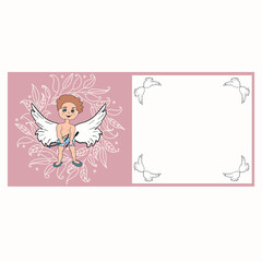 invitations to a children's party,flyer,children's book,illustration for a children's photo album,logo, retro children's bow with cupid's arrow, children's angel hearts receiving love in the heart, wi