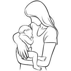 Mother and Kid Line Drawing.
