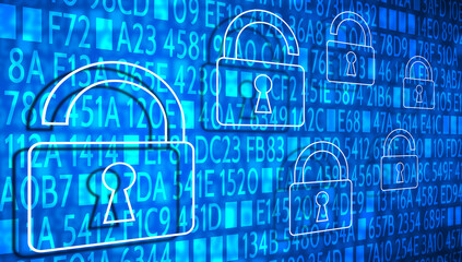 Internet et Sécurité - Cadenas et Code Hexadécimal Bleu
