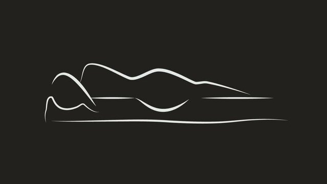 Draw a ergonomic mattress, woman sleeping on bed. animated illustration