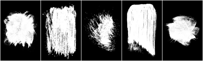 Set of scribble hand drawn in chalk on black background. Shabby white texture. Monochrome stain element. Rusted effect. Digitally generated image. Vector illustration, Eps 10.