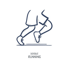Running hand drawn icon illustration. Sport athletic logo cartoon line vector drawing