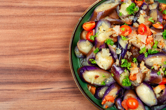 Asian salad with eggplants, space for text