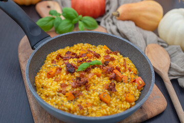 Healthy home made Pumpkin risotto with fresh herbs