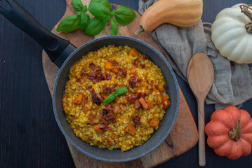 Healthy home made Pumpkin risotto with fresh herbs