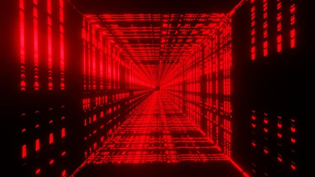 abstract animated background glowing with red flashes cube frame on a black background. 3d render animation