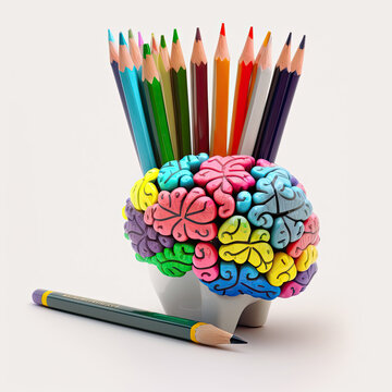 colorful pencils with brain,, Generated AI, Generated, AI