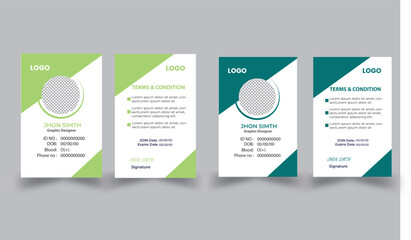 corporate Modern and simple business office id card design bundle. Corporate company employee identity card template white with  and green color.
