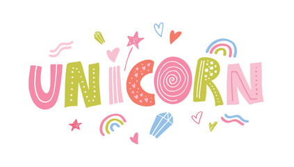 Unicorn - cute hand drawn doodle lettering art for t-shirt design, mug print. © jane55