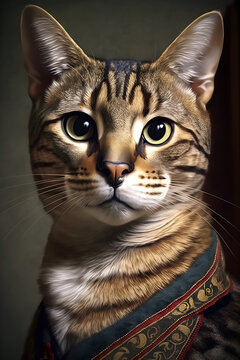 Close up of a cat wearing a collar, a photorealistic painting, mid-century style