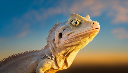 close up of a Lizard side view, golden hour
