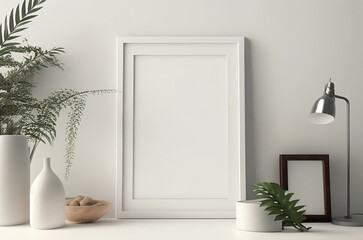 Blank white frame mock up for interior scandinavian room minimal style, living room decoration, generative ai