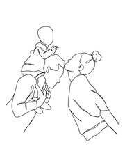 Continuous one line drawing of happy family.