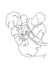 Continuous one line drawing of happy family.