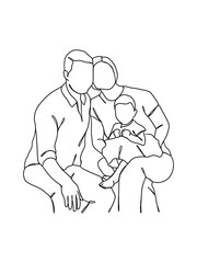 Continuous one line drawing of happy family.