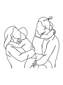 recommend clip art: Continuous one line drawing of happy family.