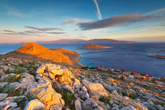 Village on Halki island in Dodecanese archipelago, Greece.
