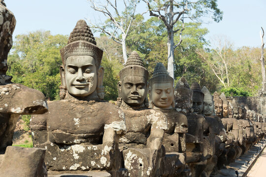Statues of Gods in south gate Angkor Thom, Siem Reap