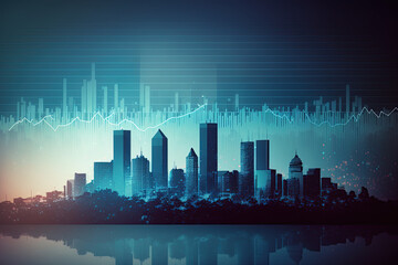 city skyline with statistic chart. business number. global connection. business advertisment. generative ai