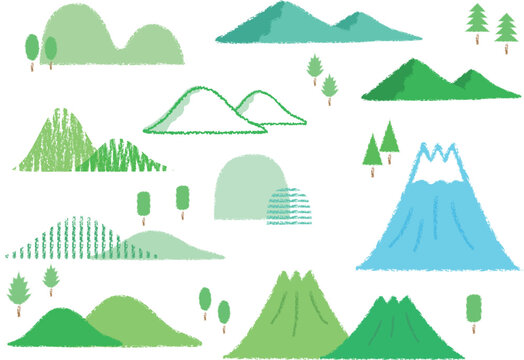 手描きタッチの色々な山の素材セット