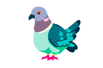Pigeon isolated on white background. Vector illustration in flat style.