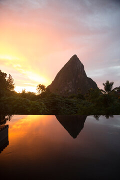 Sunset Landscape view of Piton in Saint Lucia