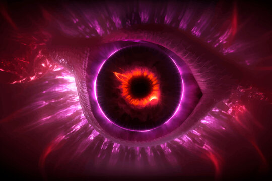 Red eye on a purple background. Vector illustration