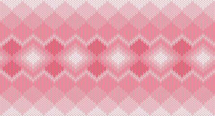 Pink square table knitting pattern, Festive Sweater Design. Seamless Knitted Pattern