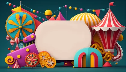 Deurstickers Colorful cartoon style carnival amusement park and funfair background, Generative AI © drizzlingstarsstudio