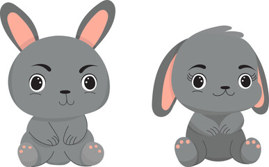 cute cartoon bunnies drawing on white background isolated vector