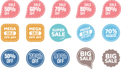 Sale badges set, Percent sale label, Banner shopping badges, Special offer, sale, discount, shop, black friday offer banner. 
