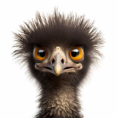 Emu Head 3D Isolated White. Generative AI