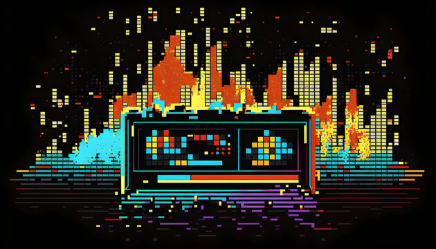 pixel art on dark background 80-90s style