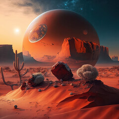 Life on red dusty desert mars planet