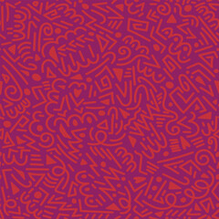 Abstract round shape shapes seamless pattern on yellow background. Paper, wallpapers, textiles. Hand drawn. Vector illustration