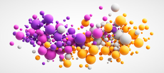Abstract composition with colorful random spheres. Colorful matte soft balls in different sizes flying over white background. Vector illustration