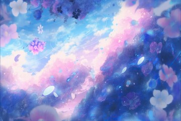Fototapeta na wymiar Fantasy glowing pink and blue blue flowers background. Generative AI illustration