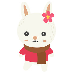 Rabbit wearing sweater and scarf, Winter animal doodle vector