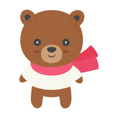 Bear wearing sweater and scarf, Winter animal doodle vector