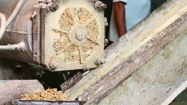 Closeup of a soap plodder machine to refine soap or extrude