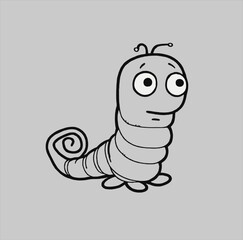 Worm animal vector illustration in cute doodle style. gray background
