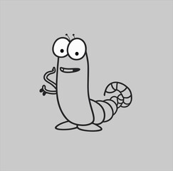 Worm animal vector illustration in cute doodle style. gray background