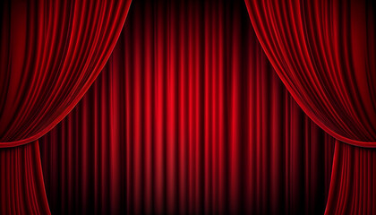 Empty stage with royal silk red stage curtain for theater, opera scene drape, Generative AI