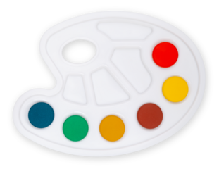 Colors painter palette, top view isolated on a white background.