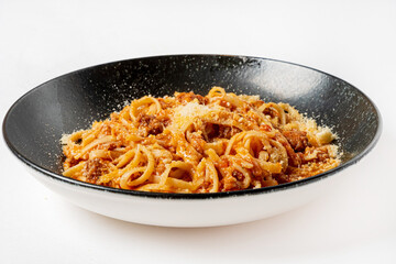 pasta with  bolognese sauce on white background