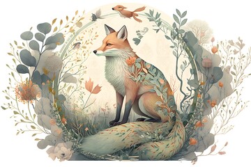 A fox with two tails in a magical world of fairy tales