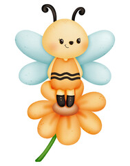 Watercolor cute bee cartoon character