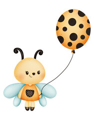 Watercolor cute bee cartoon character