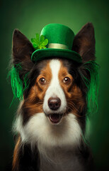 Happy dog wearing St. Patrick's Day costume, ai generative